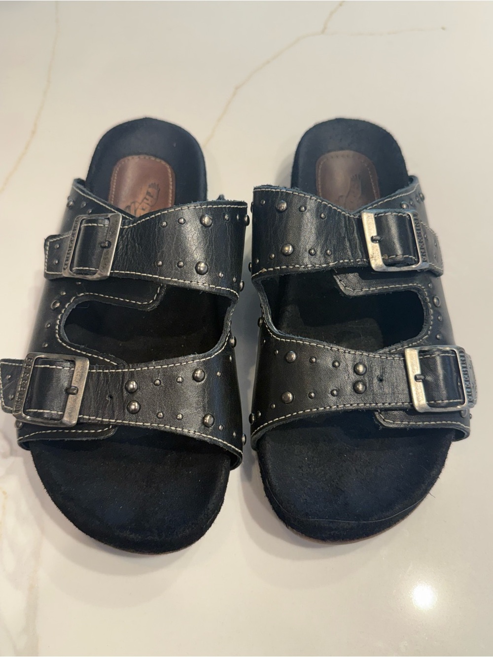 Freebird Asher Black Studded Double-Buckle Slide Sandals / Birkenstock style